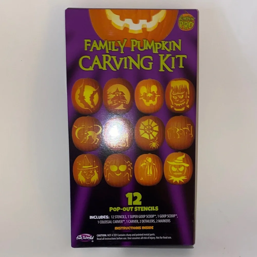 Lot of 4 Pumpkin Pro Family Fun Pumpkin Carving Kits with 12 Pop Up Stencils